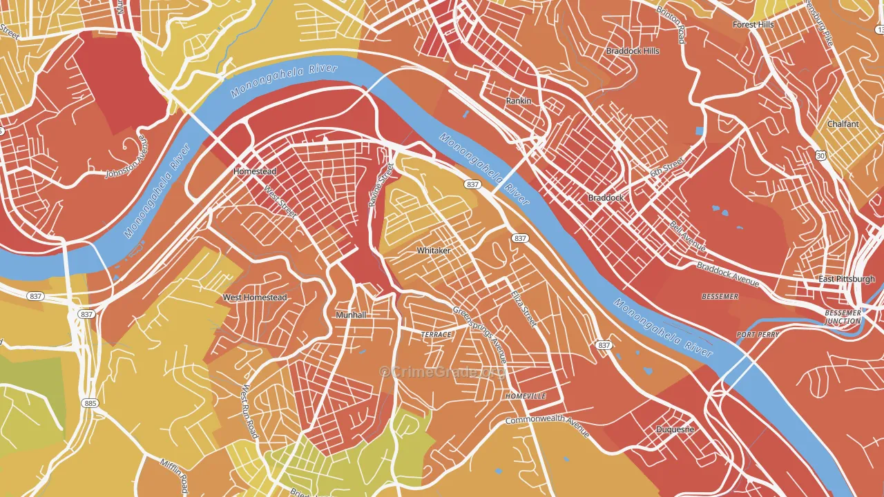 Whitaker, PA Map of Robbery Rates