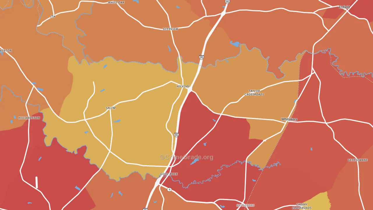 Whitakers, NC Map of Robbery Rates