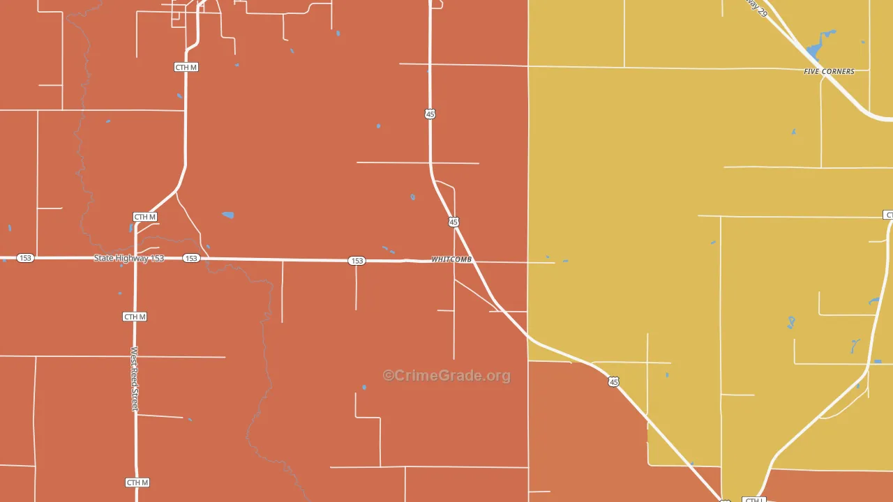 Whitcomb, WI Map of Robbery Rates