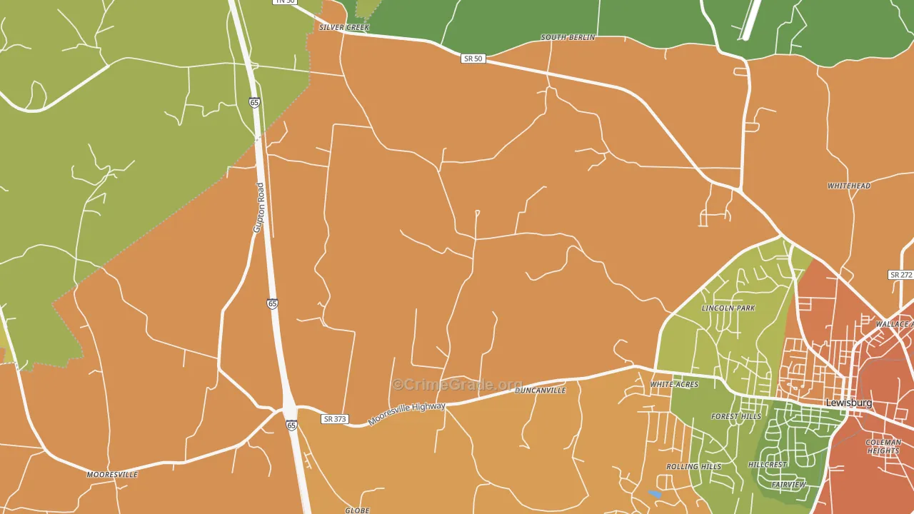 White Acres, TN Map of Robbery Rates