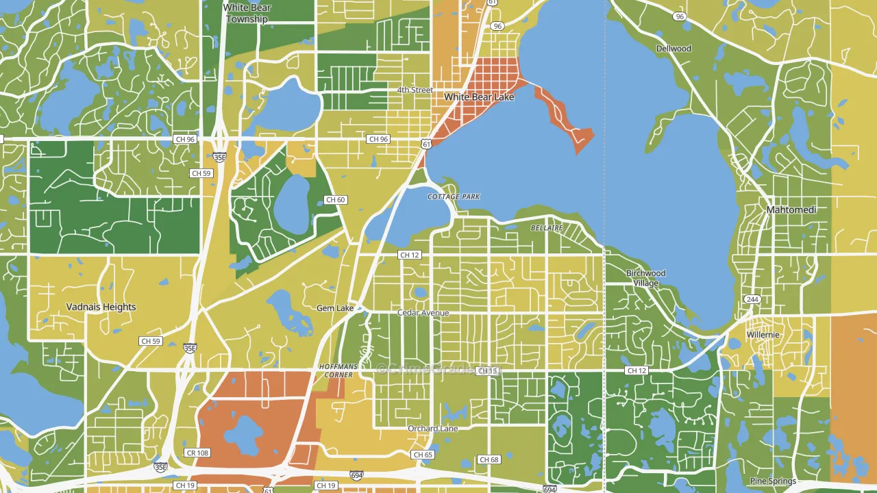 White Bear Lake, MN Map of Robbery Rates