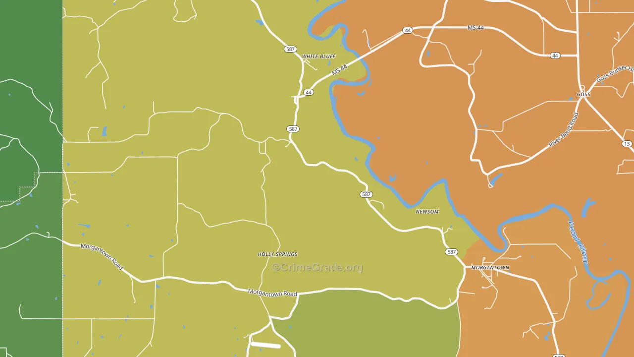 White Bluff, MS Map of Robbery Rates