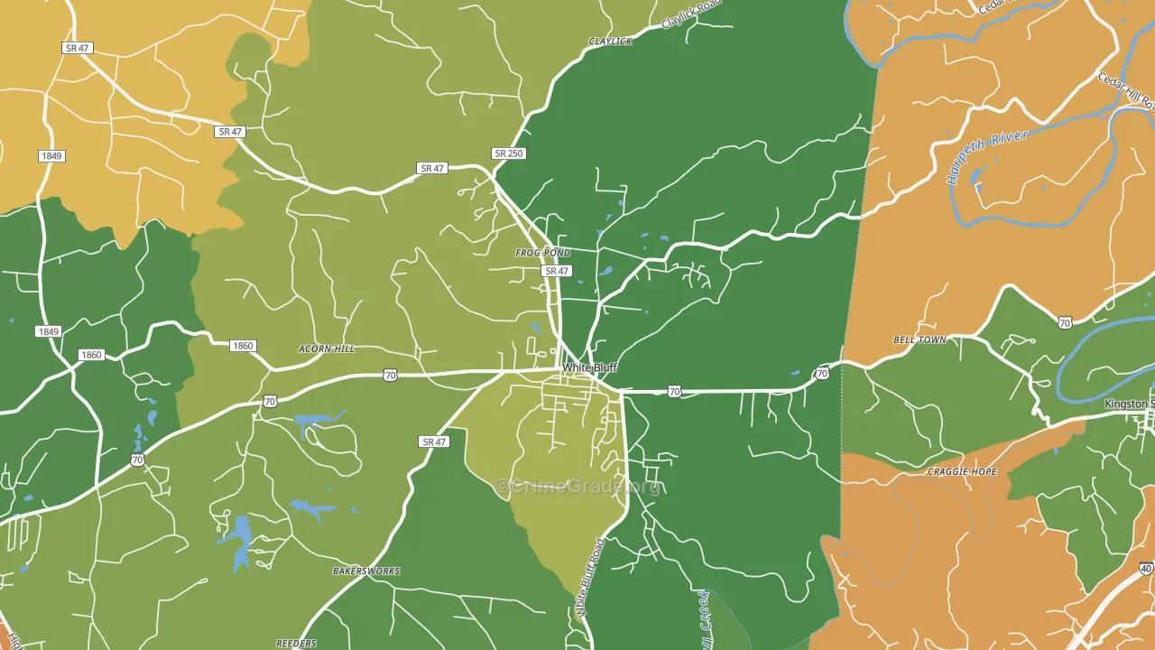 White Bluff, TN Map of Robbery Rates