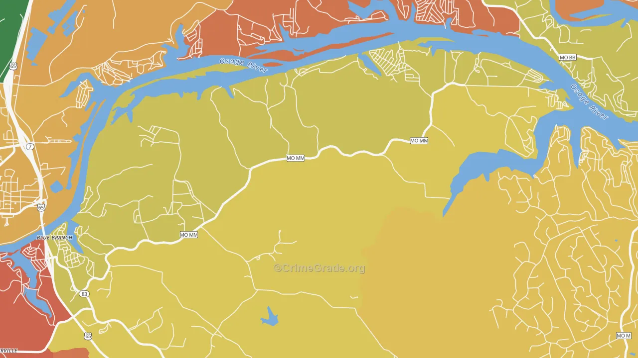 White Branch, MO Map of Robbery Rates