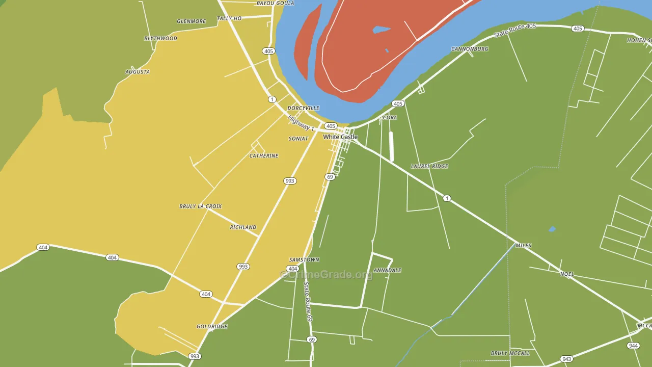 White Castle, LA Map of Robbery Rates