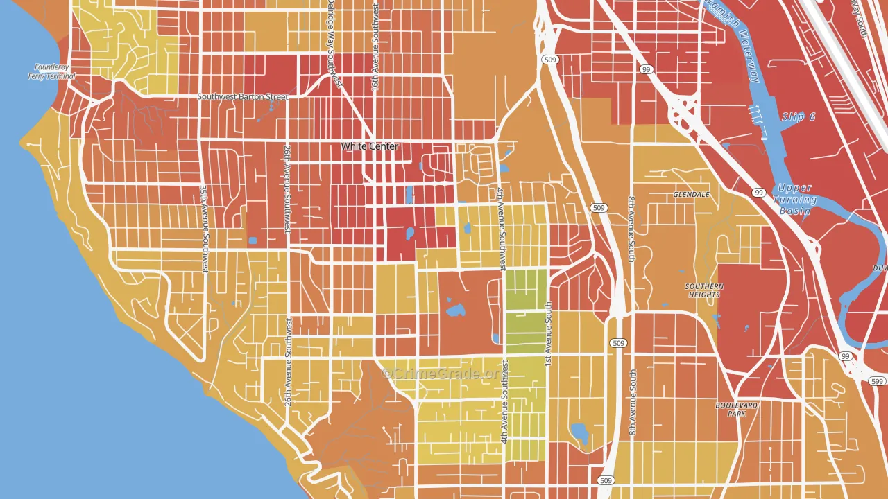 White Center, WA Map of Robbery Rates