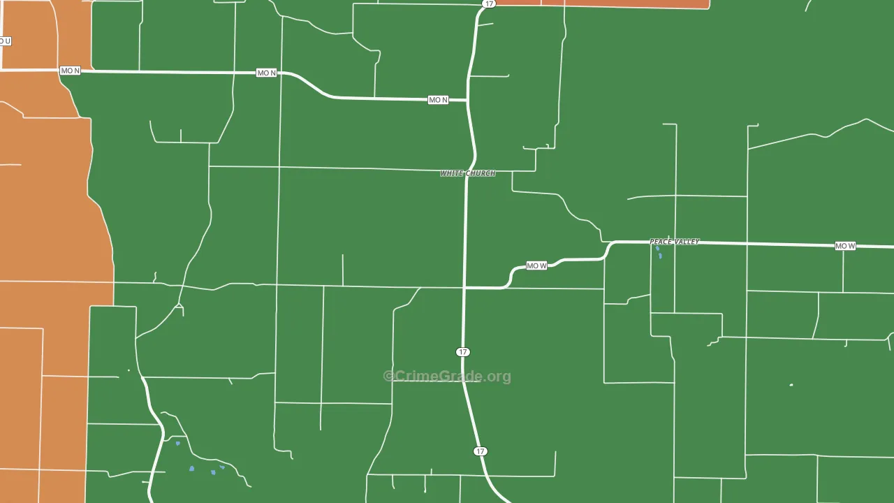 White Church, MO Map of Robbery Rates