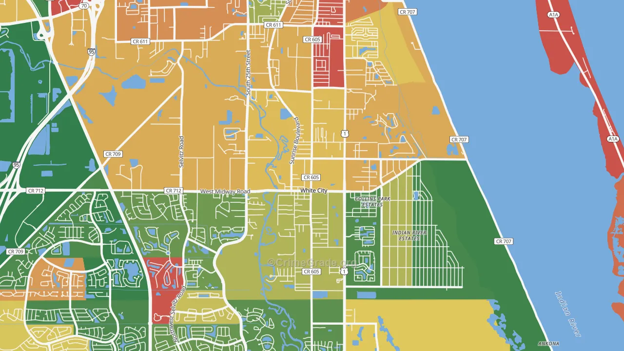 White City, Fort Pierce, FL Map of Robbery Rates