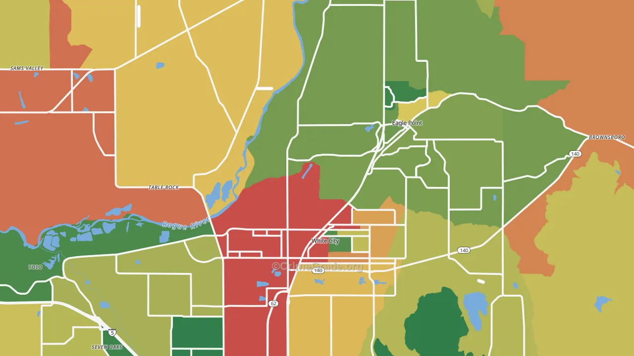 White City, OR Map of Robbery Rates