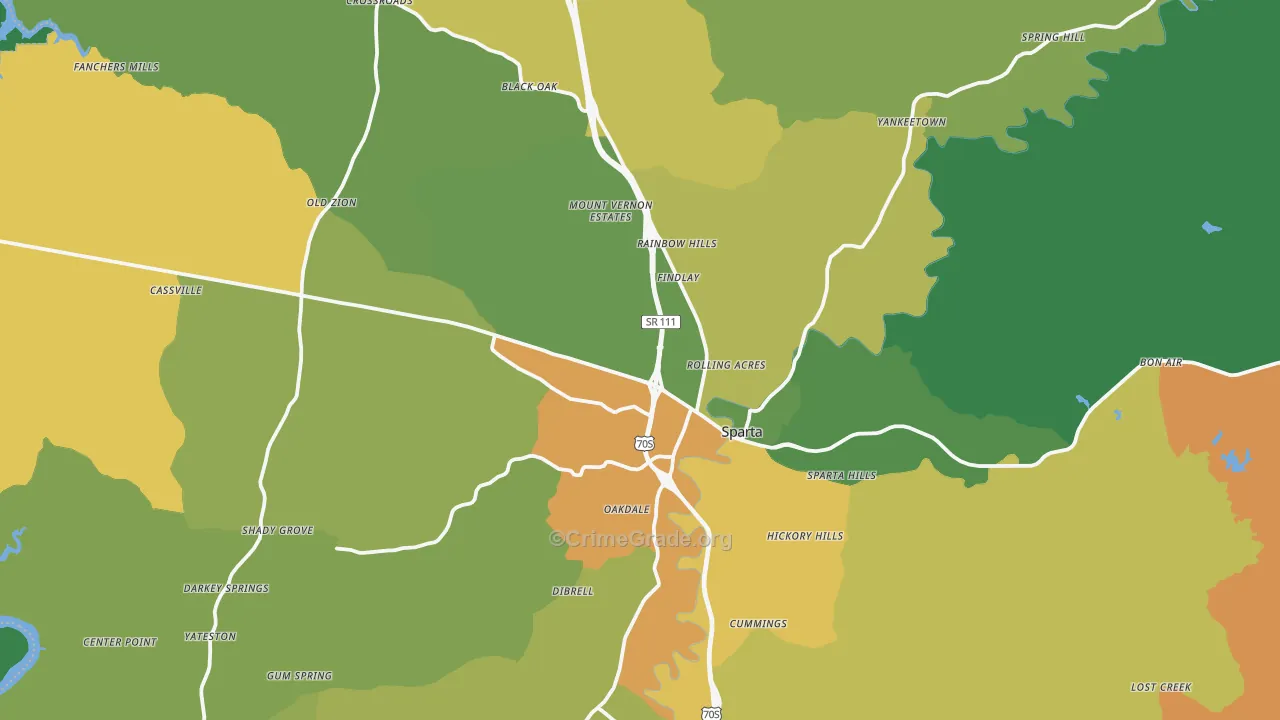 White County, TN Map of Robbery Rates