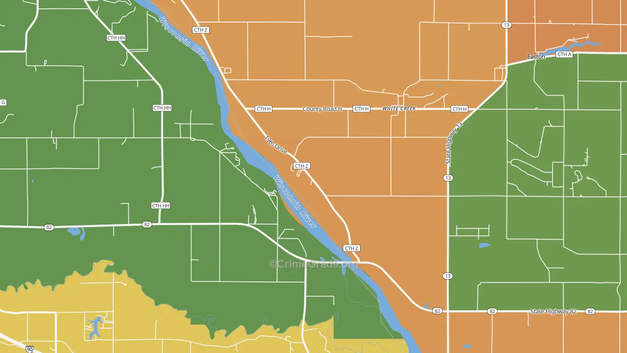 White Creek, WI Map of Robbery Rates