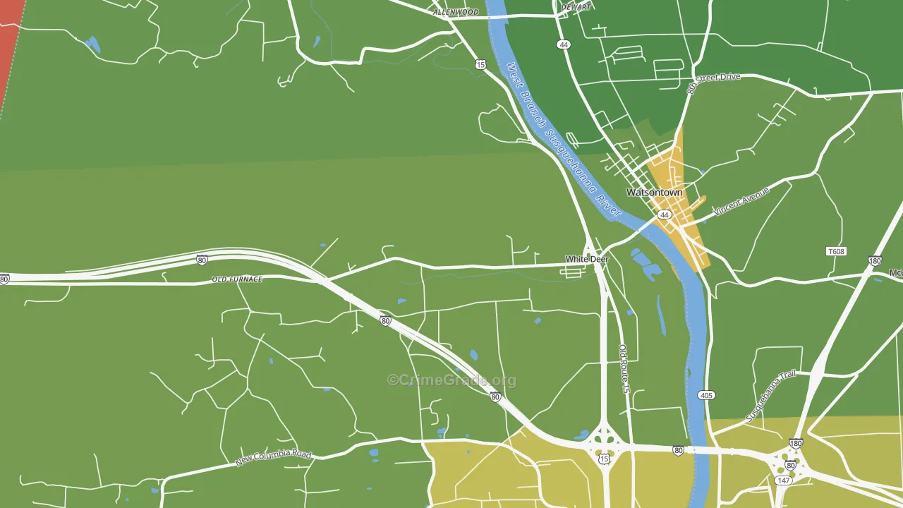 White Deer, PA Map of Robbery Rates