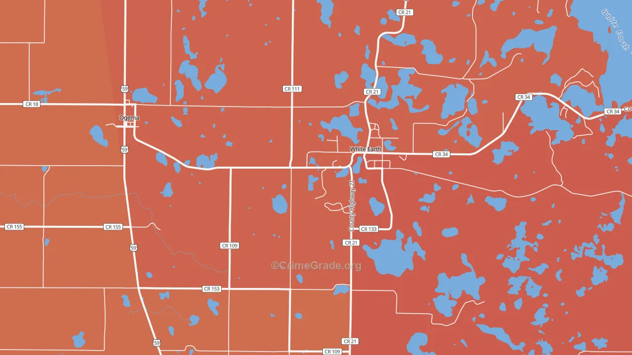 White Earth, MN Map of Robbery Rates