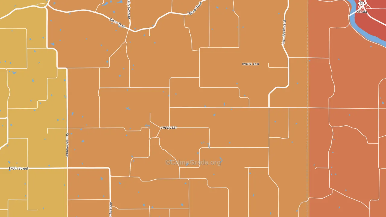 White Elm, IA Map of Robbery Rates