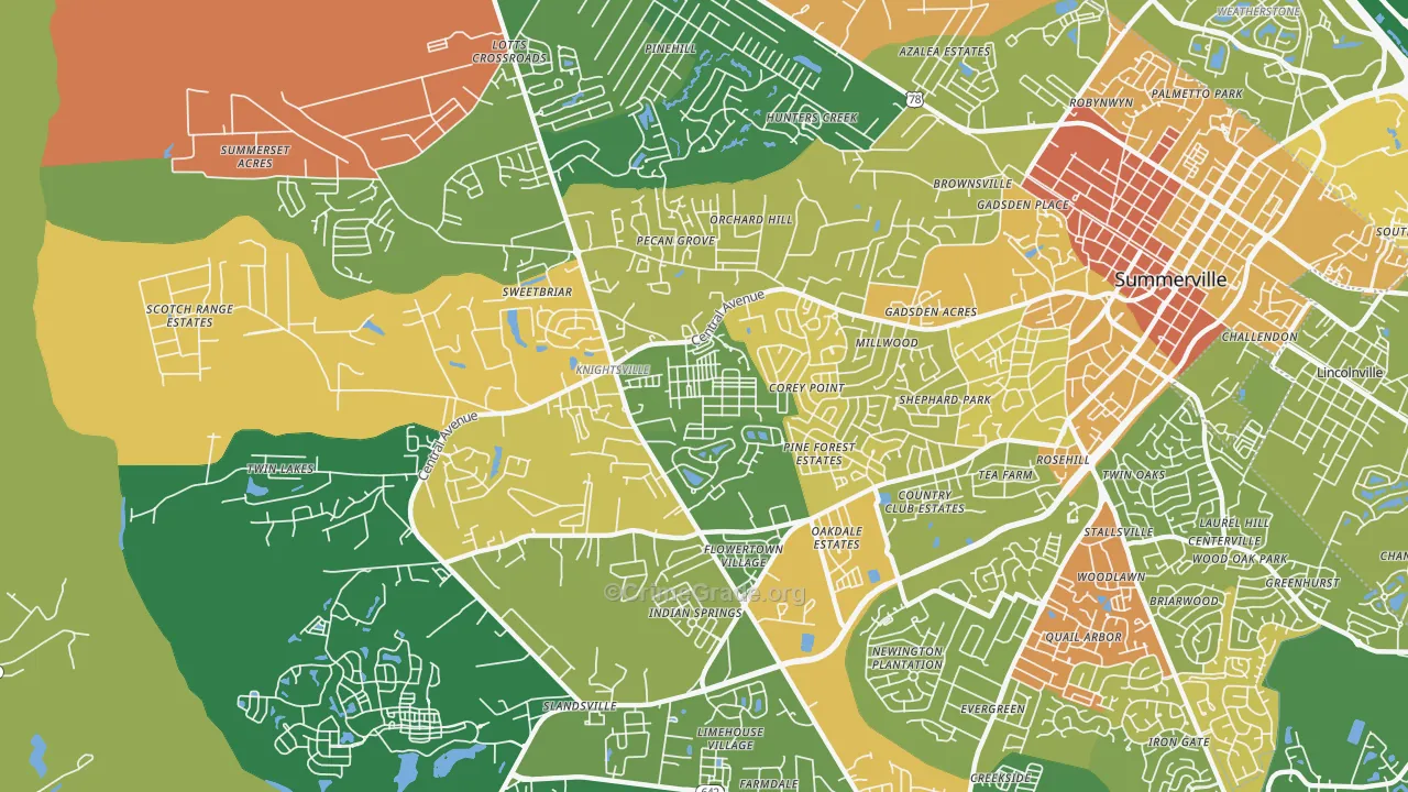 White Gables, Summerville, SC Map of Robbery Rates
