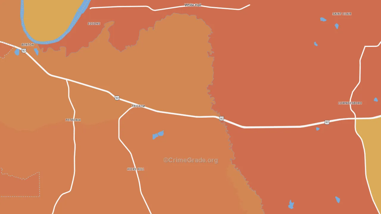 White Hall, AL Map of Robbery Rates