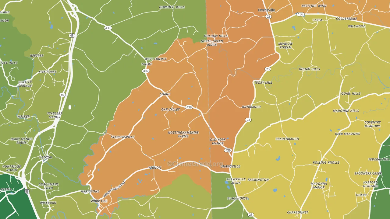 White Hall, MD Map of Robbery Rates