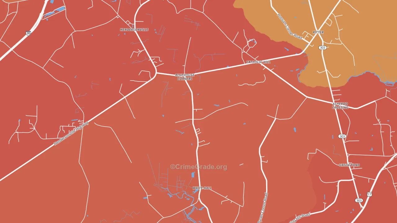 White Hall, SC Map of Robbery Rates