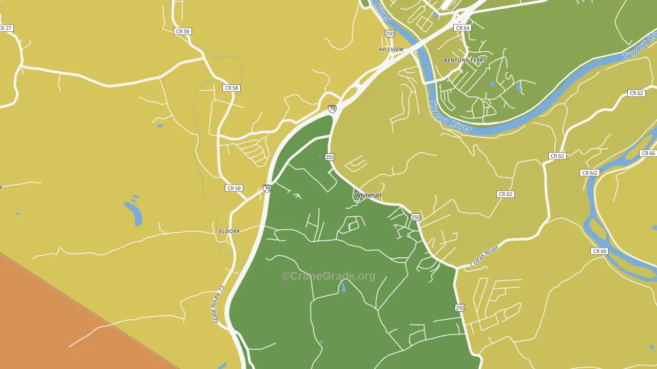 White Hall, WV Map of Robbery Rates