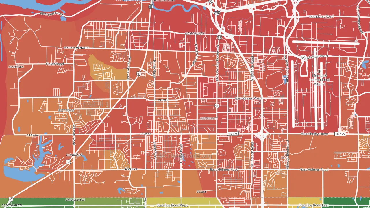 White Haven-Coro Lake, Memphis, TN Map of Robbery Rates