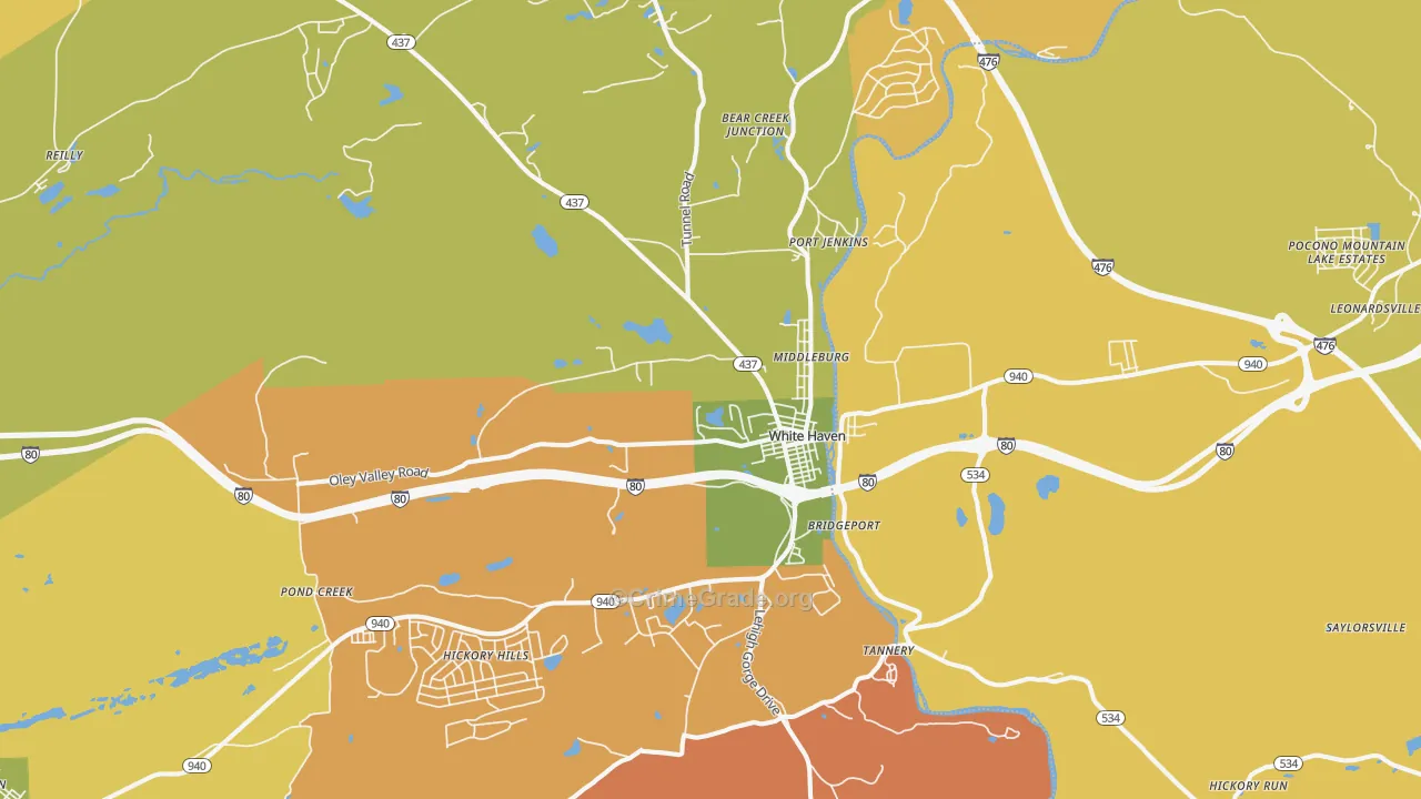 White Haven, PA Map of Robbery Rates