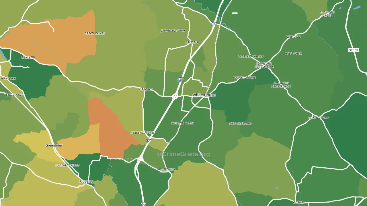 White House, TN Map of Robbery Rates