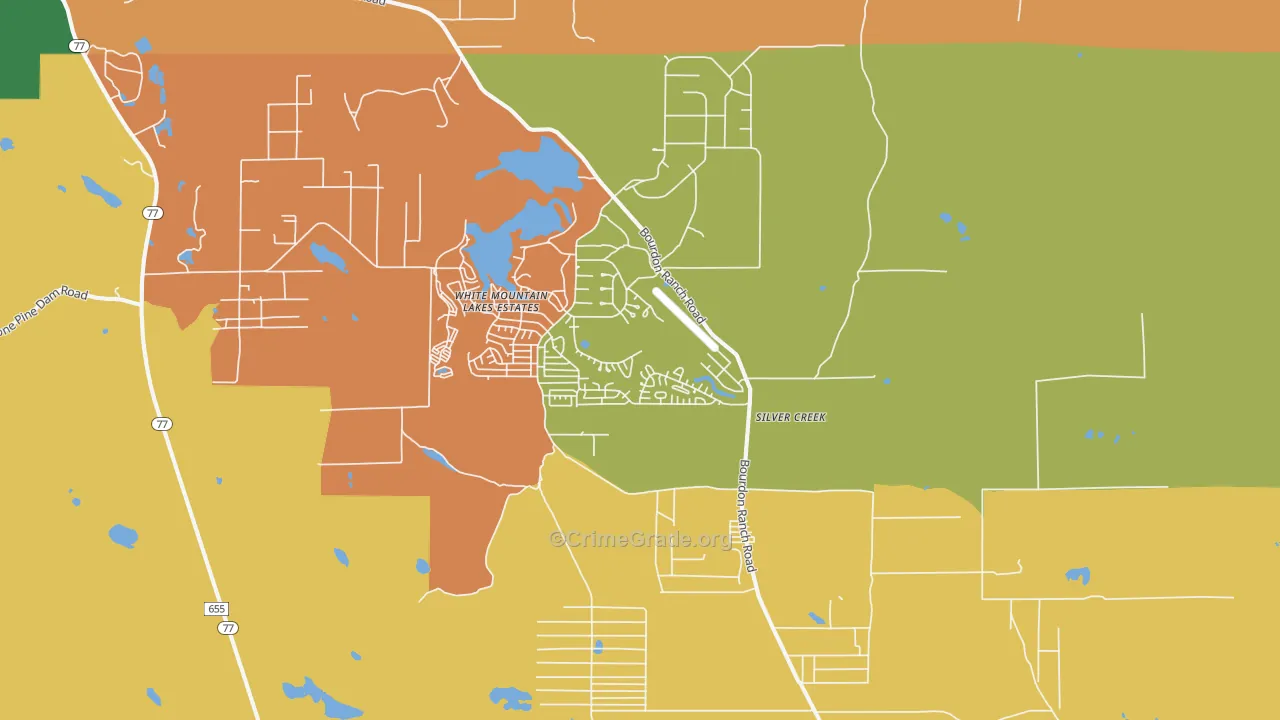 White Mountain Lake, AZ Map of Robbery Rates