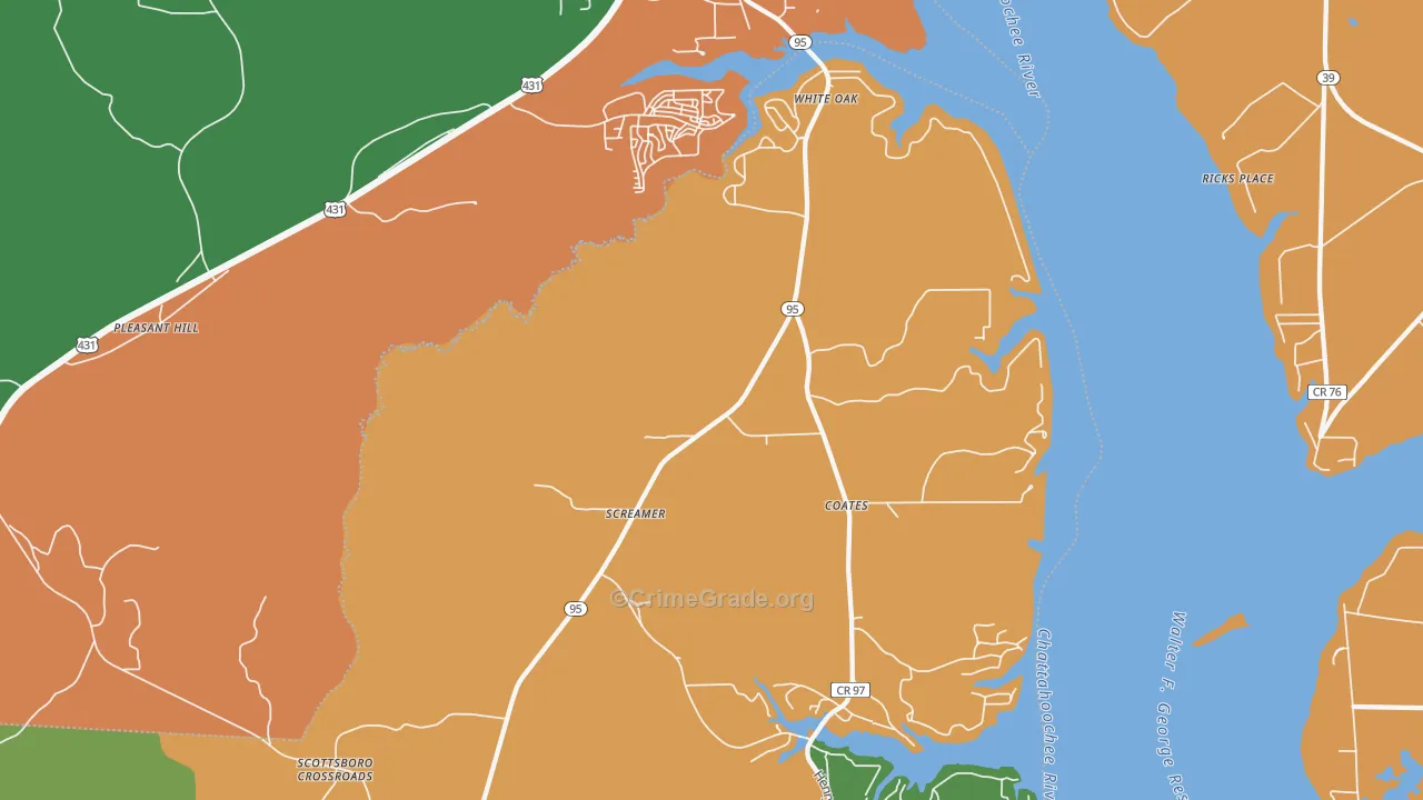 White Oak, AL Map of Robbery Rates