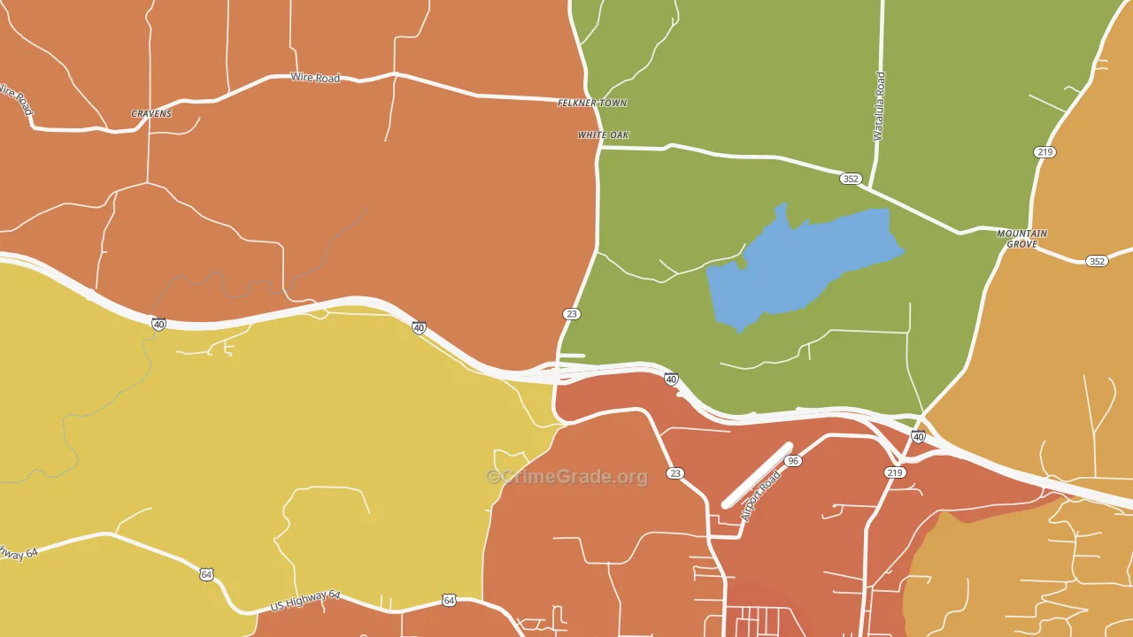 White Oak, AR Map of Robbery Rates