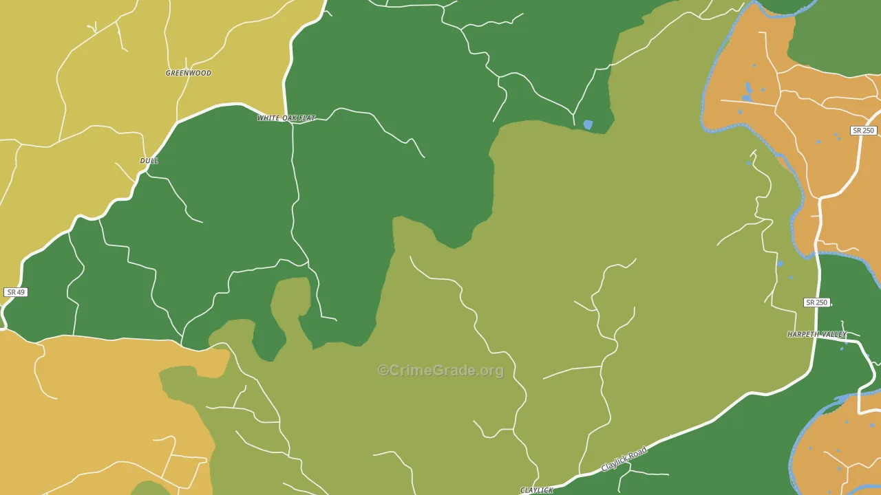 White Oak Flat, TN Map of Robbery Rates