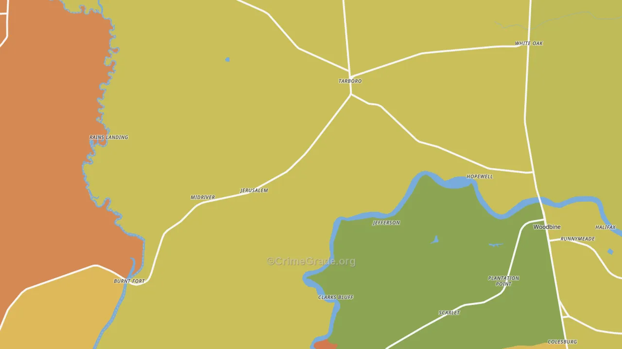 White Oak, GA Map of Robbery Rates