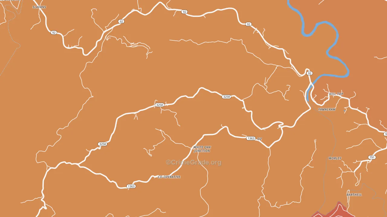 White Oak Junction, KY Map of Robbery Rates