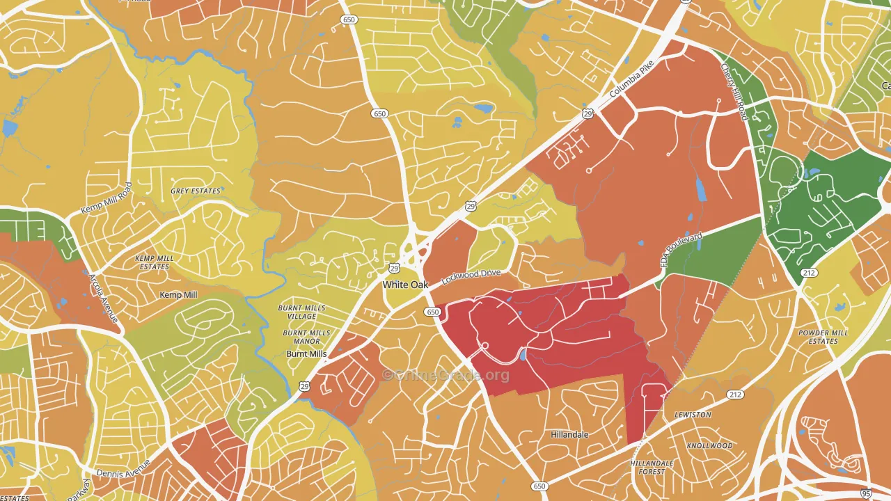 White Oak, MD Map of Robbery Rates
