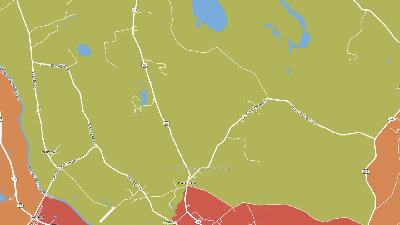 White Oak, NC Map of Robbery Rates