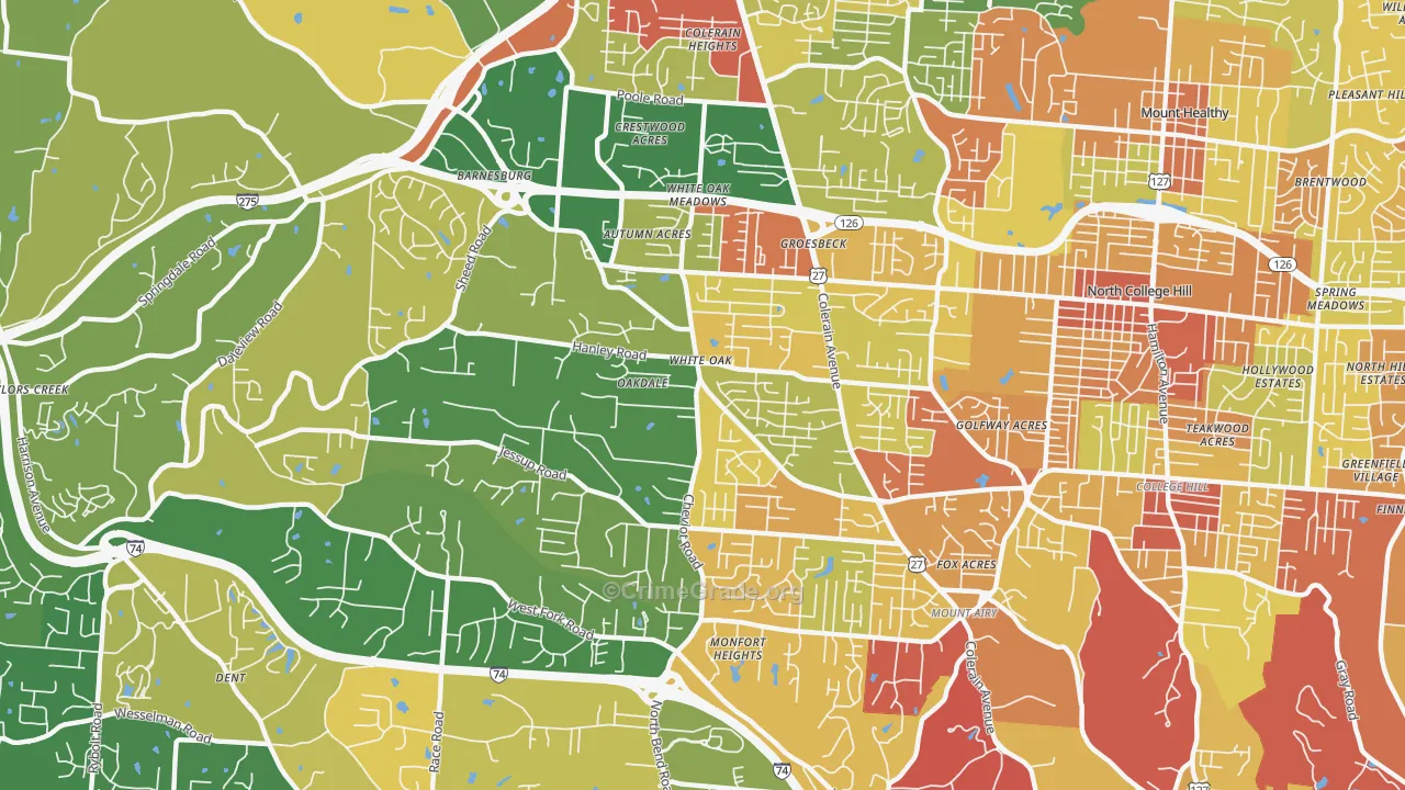 White Oak, OH Map of Robbery Rates