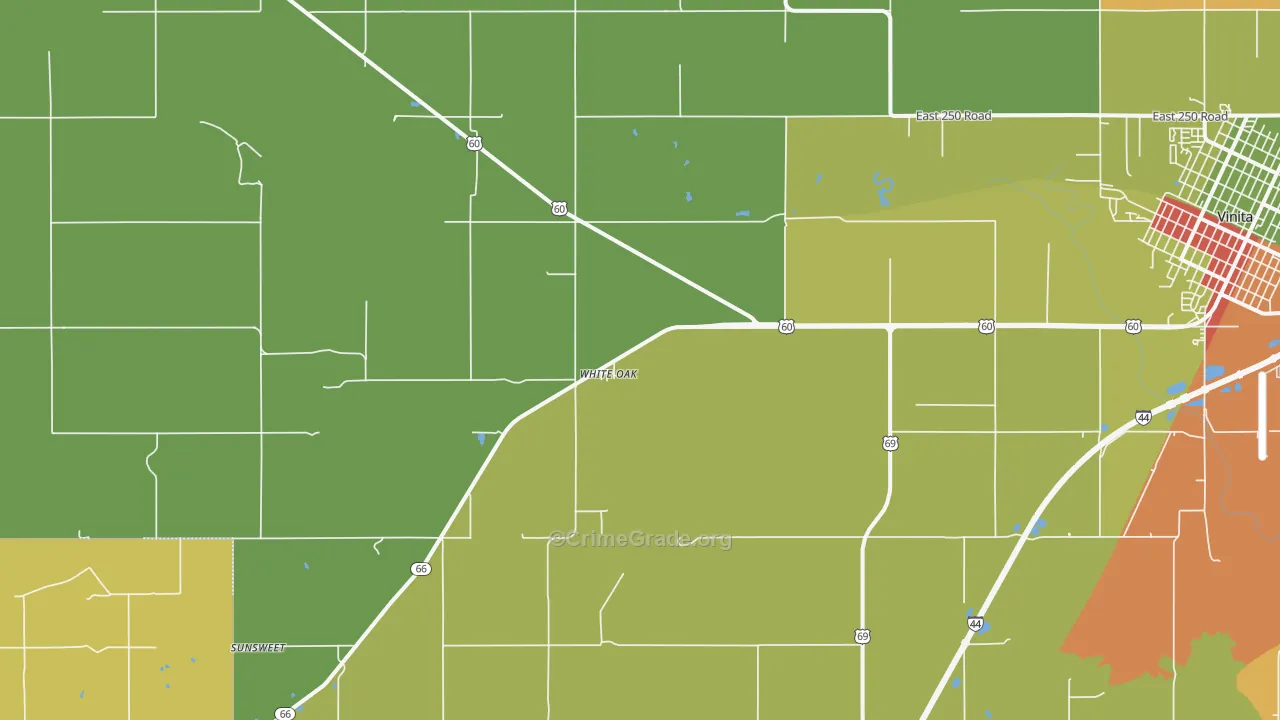 White Oak, OK Map of Robbery Rates