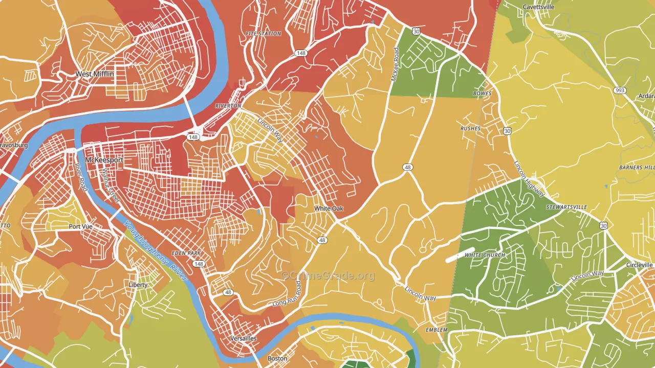 White Oak, PA Map of Robbery Rates