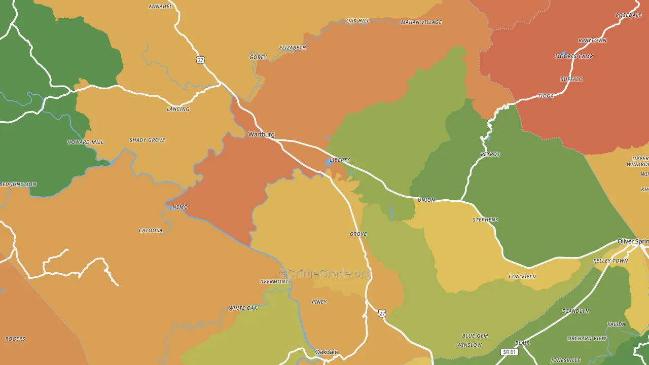 White Oak, TN Map of Robbery Rates