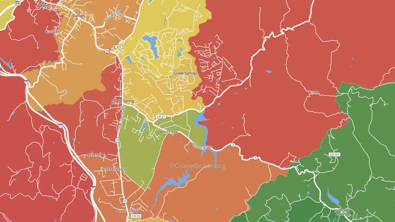 White Oak, WV Map of Robbery Rates