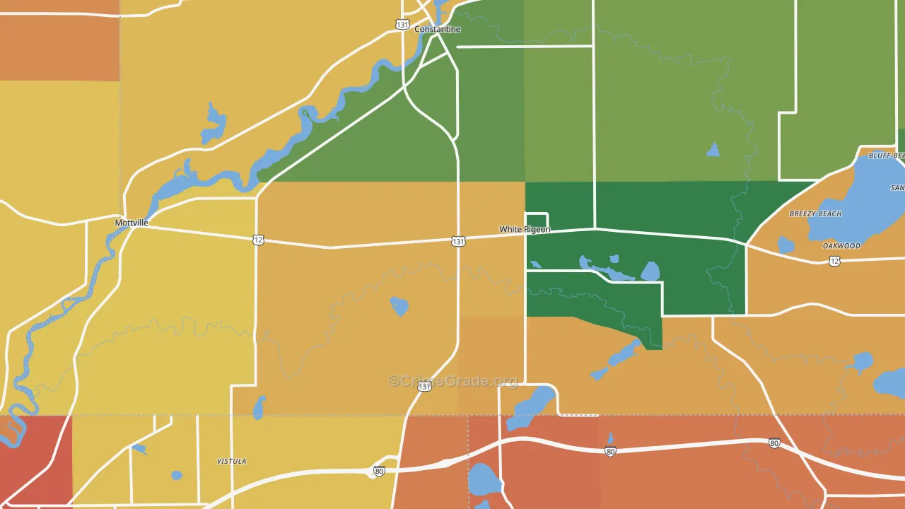 White Pigeon, MI Map of Robbery Rates