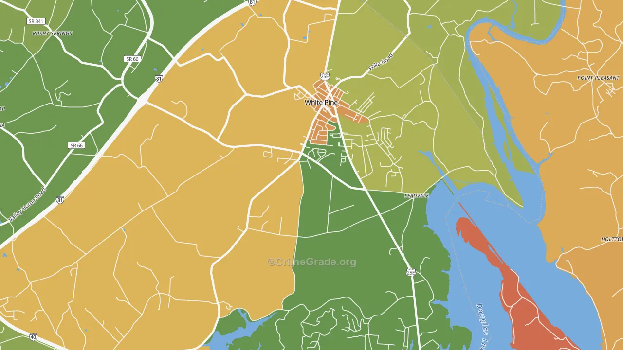 White Pine, TN Map of Robbery Rates