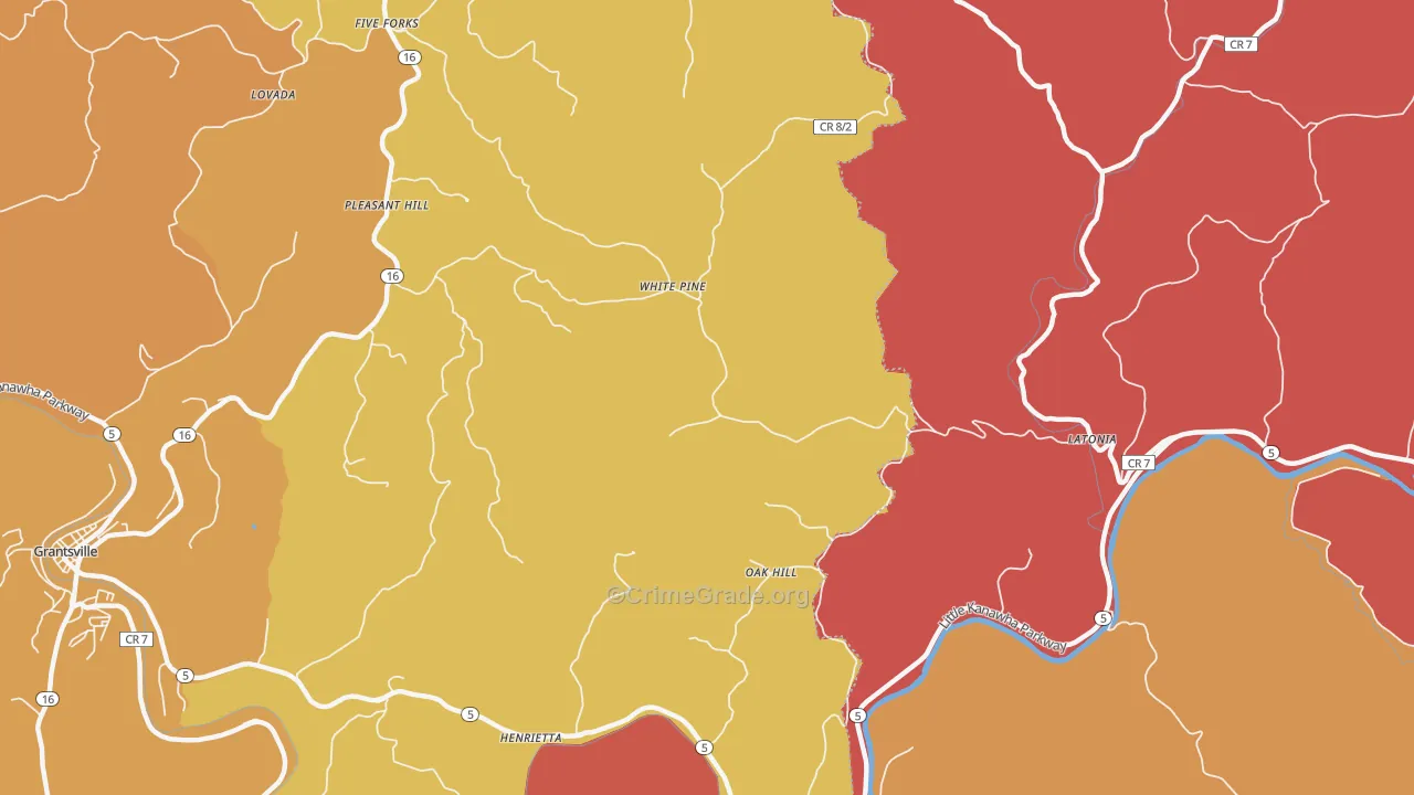 White Pine, WV Map of Robbery Rates
