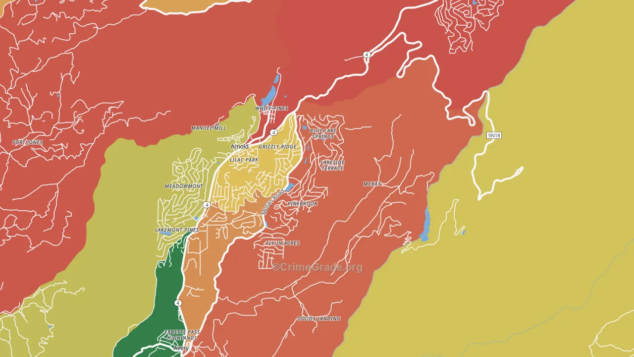 White Pines, CA Map of Robbery Rates