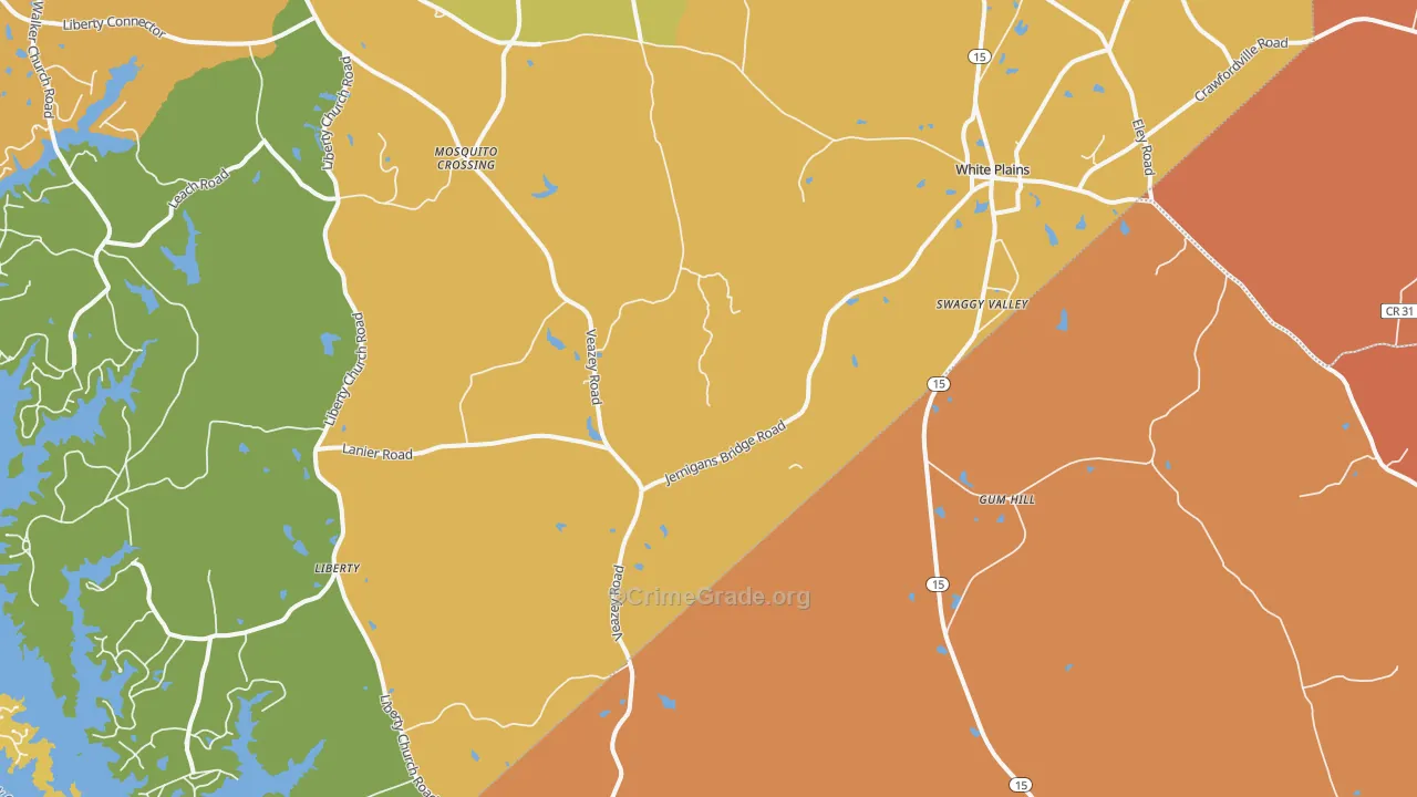 White Plains, GA Map of Robbery Rates
