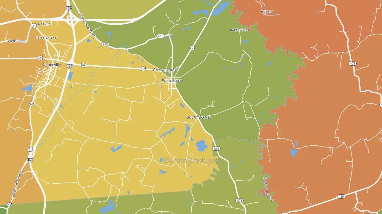 White Plains, KY Map of Robbery Rates