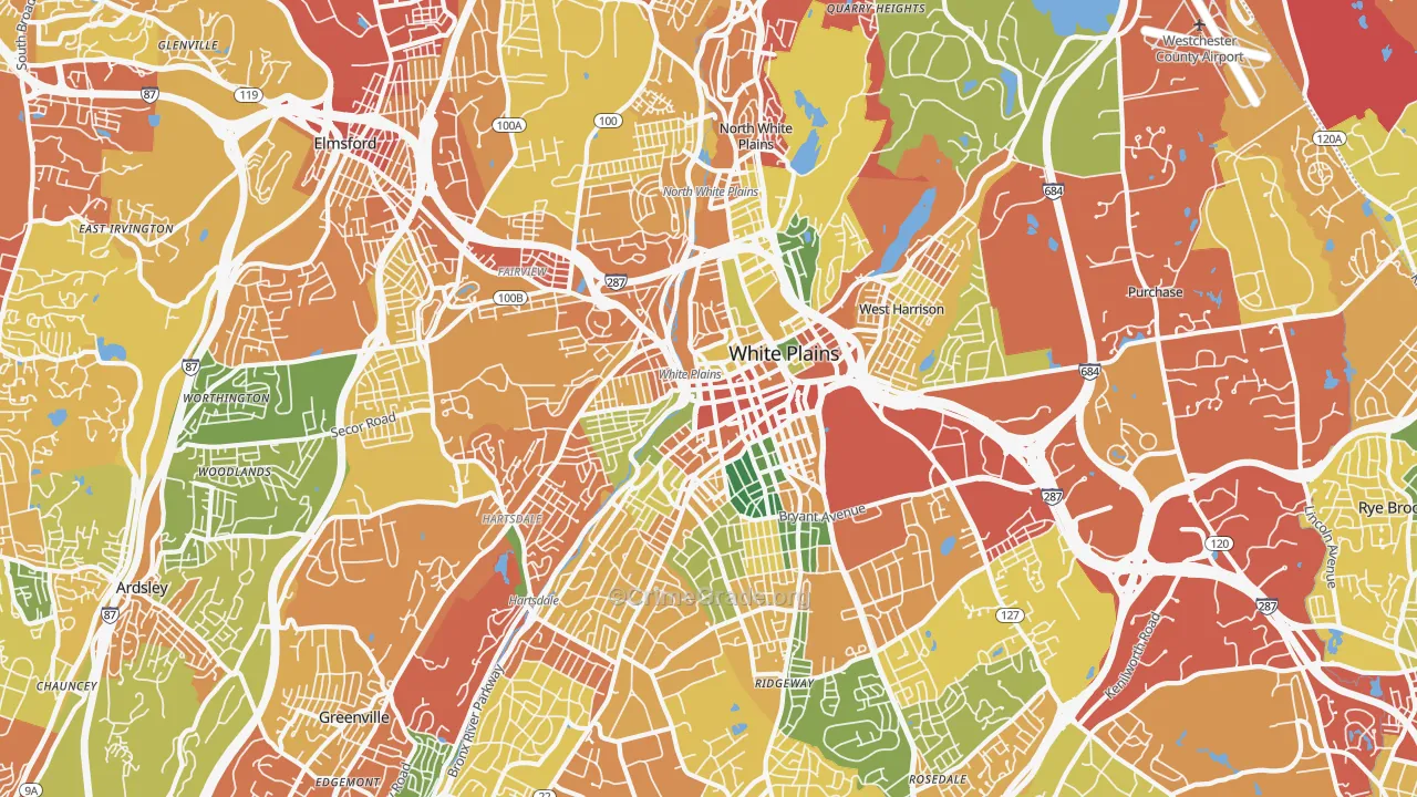 White Plains, NY Map of Robbery Rates