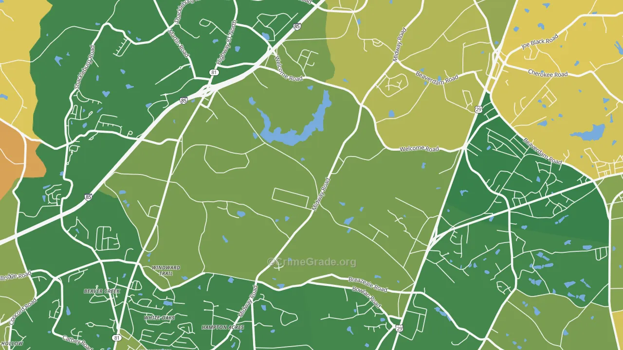 White Plains, SC Map of Robbery Rates