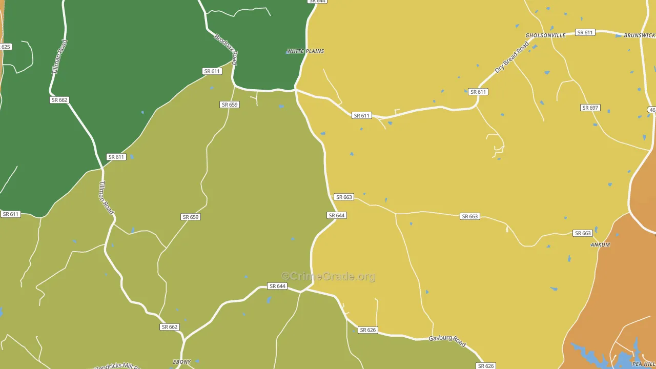 White Plains, VA Map of Robbery Rates