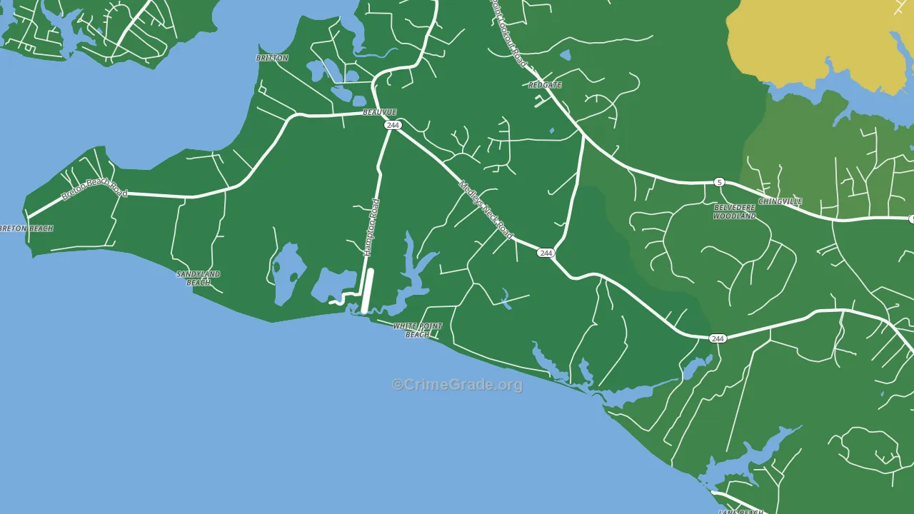 White Point Beach, MD Map of Robbery Rates