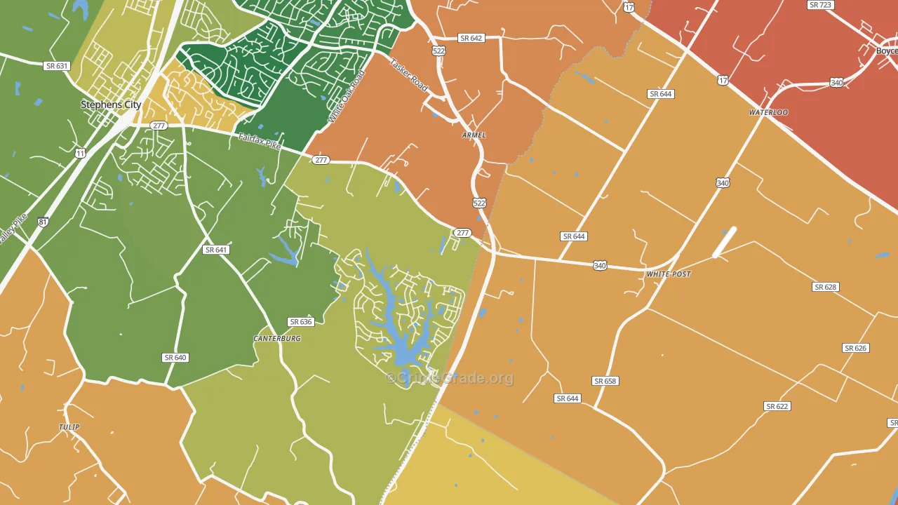 White Post, VA Map of Robbery Rates